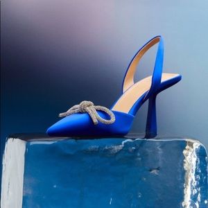 ZARA | embellished bow heeled sling back